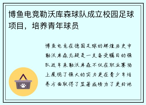 博鱼电竞勒沃库森球队成立校园足球项目，培养青年球员