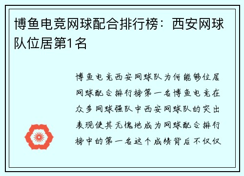 博鱼电竞网球配合排行榜：西安网球队位居第1名